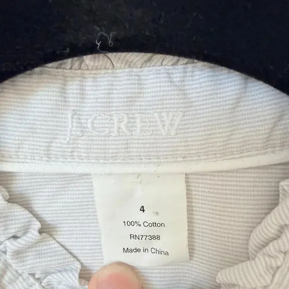 J.Crew Button Down Shirt Size 4 Cotton Ruffle Collar Long Sleeve Classic - Picture 2 of 7